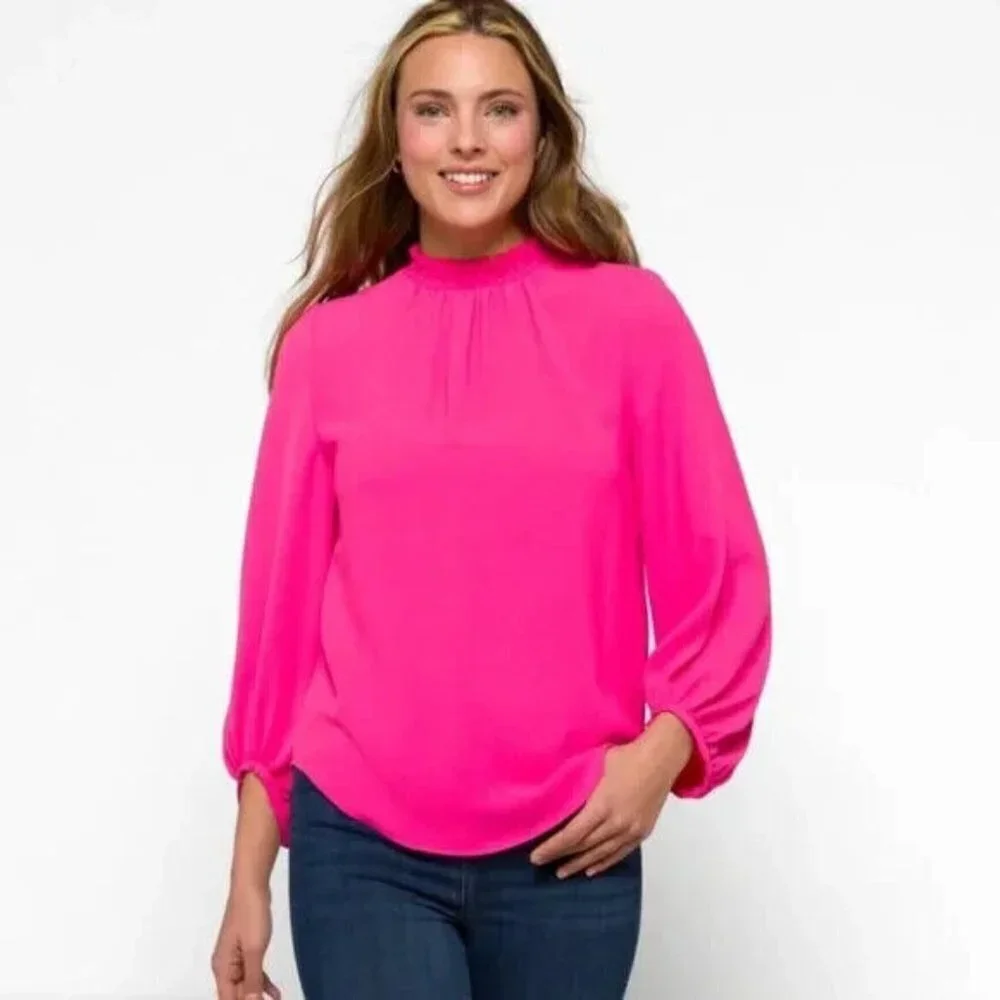 Trina Turk Sunrise Vista Mock Neck Balloon Sleeves Blouse